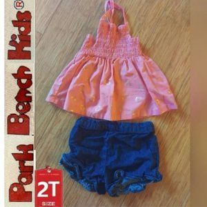 🎁 10/$25- Metallic hearts tank with ruffle shorts outfit. Size 2T.  EUC